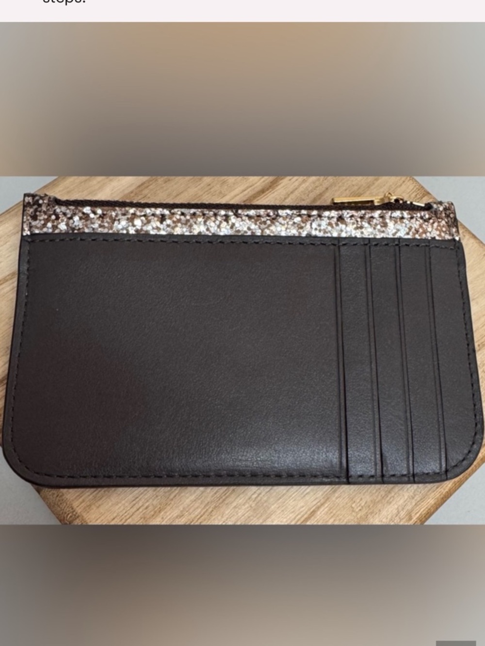 COACH Glitter Zip Pouch Card Holder in Gold Sparkle - Picture 7 of 7